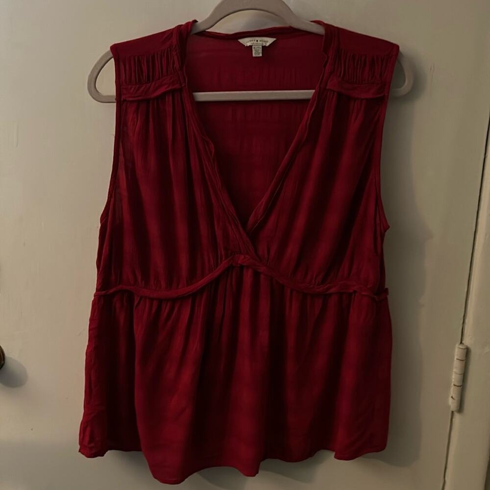 Lucky Brand Sleeveless Ruffle Top  XL V-Neck Boho Indie Bohemian Festival - Picture 3 of 9